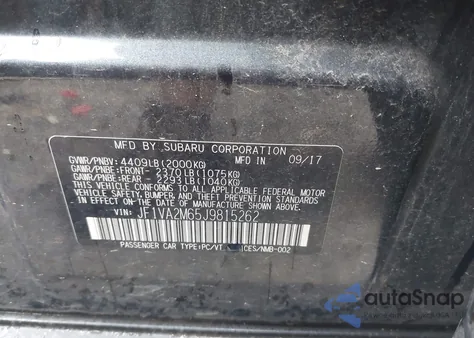 2018 Subaru Wrx Sti from USA, damaged, VIN JF1VA2M65J9815262
